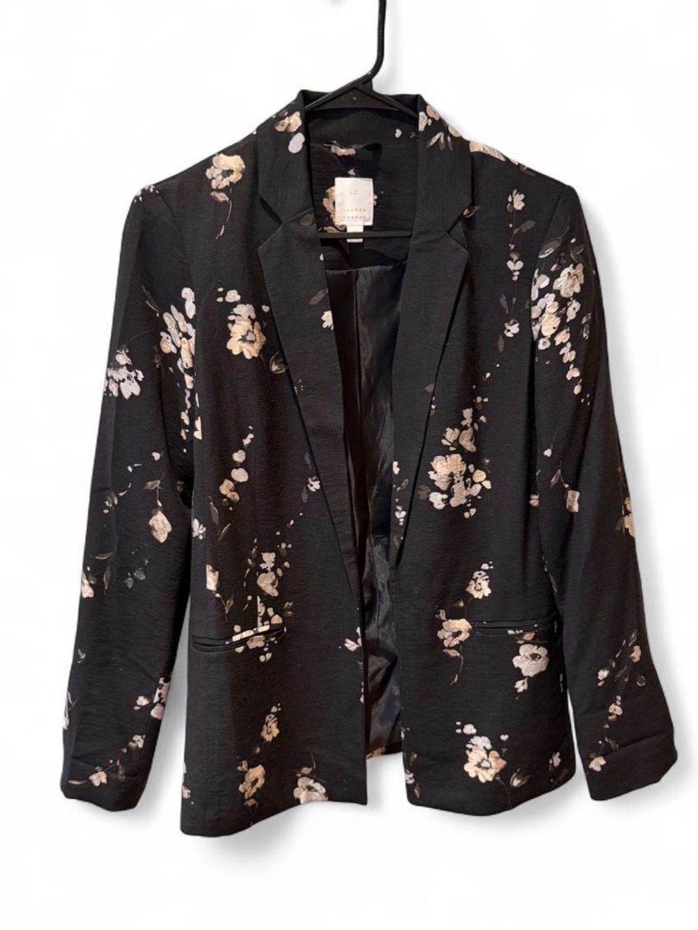 LC Lauren Conrad Black Floral Blazer Jacket with Cream Blossoms